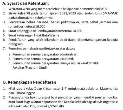 Jadwal Pendaftaran, Syarat, Dan Kriteria Seleksi Mahasiswa Baru 2023/ ...